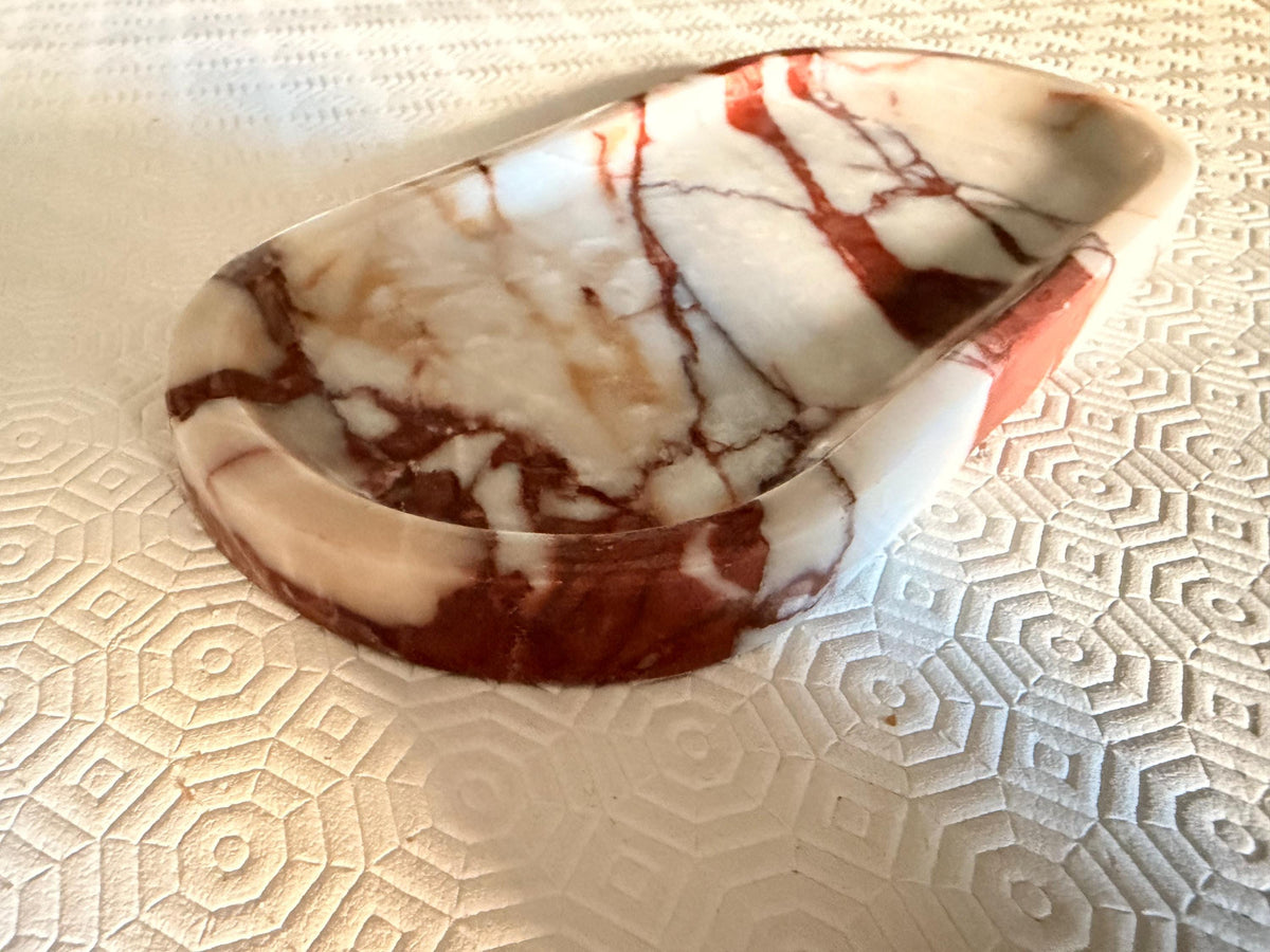 Vassoio in Marmo Naturale Calacatta Rosso – Bianco con Venature Rosse – Eleganza nella Pietra, Regalo Perfetto per Matrimonio