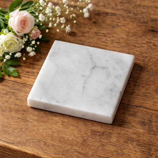 Sottobicchieri in marmo Bianco di Carrara - Pietra naturale lavorata a mano - Sottotazza minimal - Idea regalo