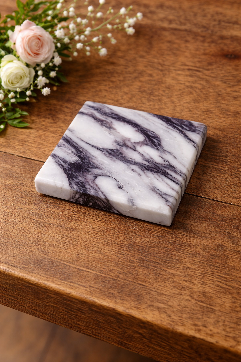 Sottobicchieri in marmo Calacatta Viola - Pietra naturale lavorata a mano - Sottotazza minimal - Idea regalo - Marmo sottile quadrato