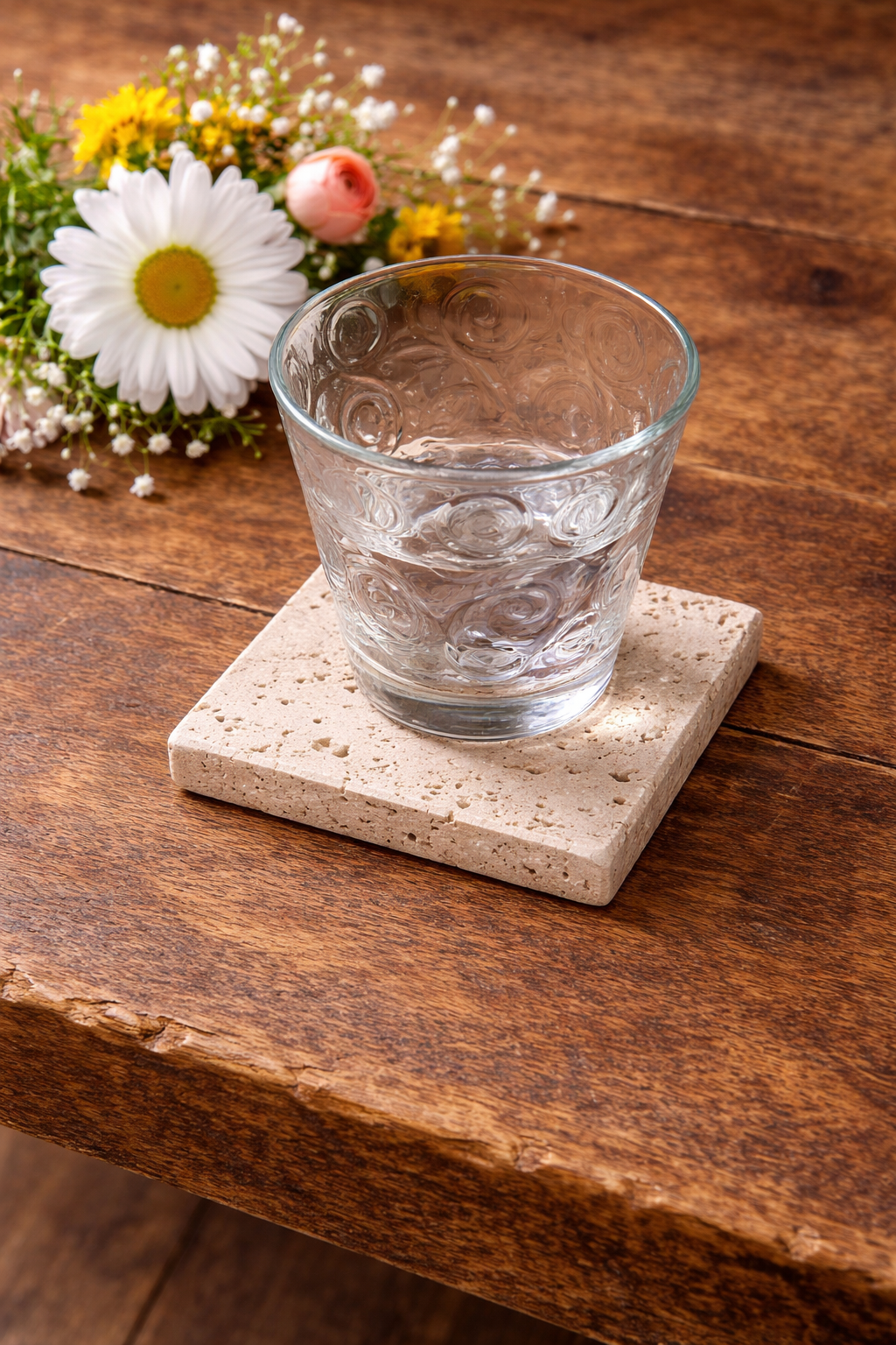 Sottobicchieri in Travertino - Pietra naturale lavorata a mano - Sottotazza minimal - Idea regalo - Marmo sottile quadrato